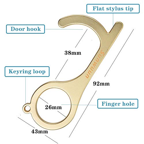 Sunwuun 2PCS Abrepuertas sin contacto, herramienta de llave sin contacto, herramientas de manija reutilizables, palanca manual para presionar el botón del elevador, protección de la salud (YELLOW)