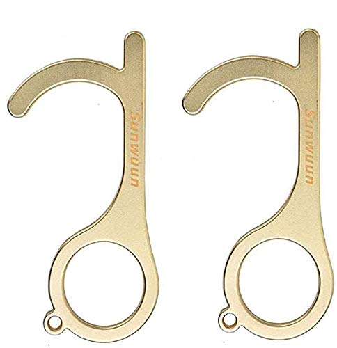 Sunwuun 2PCS Abrepuertas sin contacto, herramienta de llave sin contacto, herramientas de manija reutilizables, palanca manual para presionar el botón del elevador, protección de la salud (YELLOW)