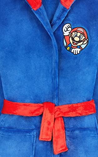 SUPER MARIO Bata Forro Polar Niño, Bata de Casa de Mario, Albornoz Niños Forro Polar 4 - 14 Años, Bata Para Niños Con Capucha (Azul, 11-12 Años)