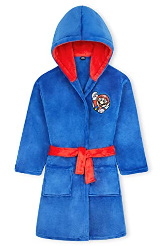 SUPER MARIO Bata Forro Polar Niño, Bata de Casa de Mario, Albornoz Niños Forro Polar 4 - 14 Años, Bata Para Niños Con Capucha (Azul, 11-12 Años)