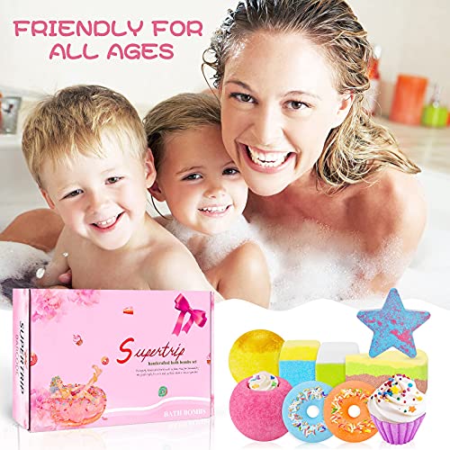 Supertrip Bombas de baño, 9PCS Set de regalo de bolas de baño hecho de aceites esenciales orgánicos naturales Regalos de San Valentín / Navidad / Cumpleaños para novias, madres, esposas, niñas