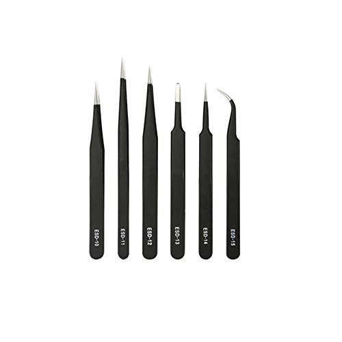 SUQ Kit de Pinza ESD Antiestática 6 Piezas, Pinzas precisión ESD anti-estática, Acero Inoxidable, no Magnéticas Pinzas Fijadas para Artesanía, Joyería, Electrónica, Trabajo de Laboratorio