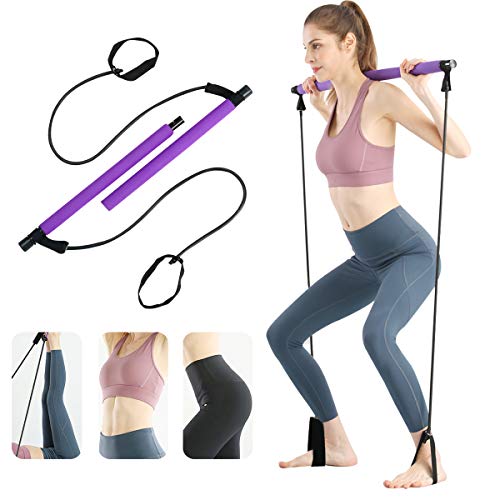 Surplex Kit de Barra de Pilates portátil con Banda de Resistencia, Bodybuilding Yoga Pilates Stick con Foot Loop, Core Strength Fitness Gym para Terapia Física, Estiramiento, Esculpido, Torsión