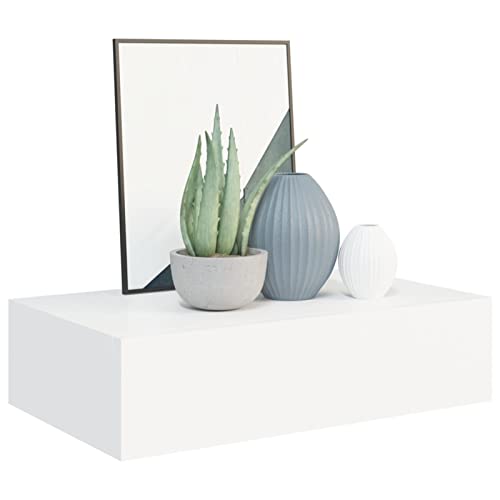 Susany Estantería de Pared con Cajón,Baldas Flotantes,Estante de Exhibición para Libros CDs,con Sistema de Montaje Invisible,Decoración Hogar Blanco MDF 40x23,5x10 cm