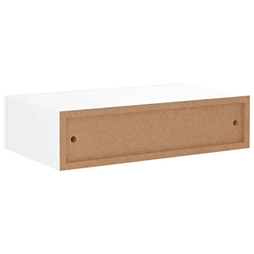 Susany Estantería de Pared con Cajón,Baldas Flotantes,Estante de Exhibición para Libros CDs,con Sistema de Montaje Invisible,Decoración Hogar Blanco MDF 40x23,5x10 cm