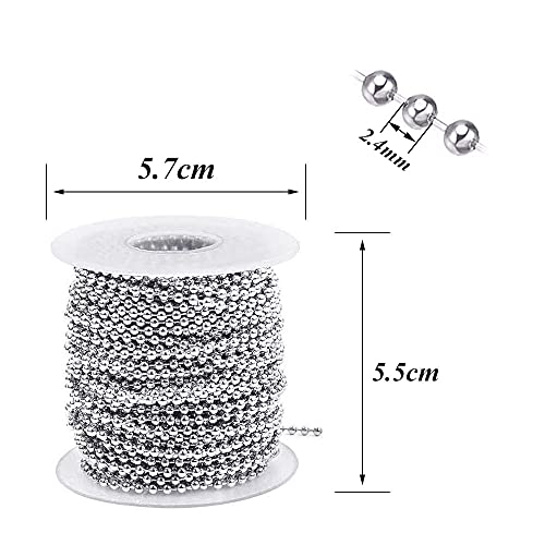 Sweieoni Cadena de Bolas 2,4 mm Cadena de Acero Inoxidable Extensión de Cadena Cadena de Cuentas de Metal Cadena de Rodillos con Cuentas con Conectores, (ZY0002)