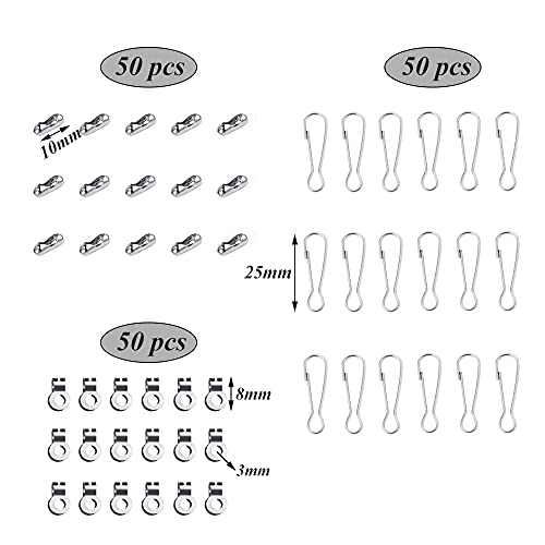 Sweieoni Cadena de Bolas 2,4 mm Cadena de Acero Inoxidable Extensión de Cadena Cadena de Cuentas de Metal Cadena de Rodillos con Cuentas con Conectores, (ZY0002)