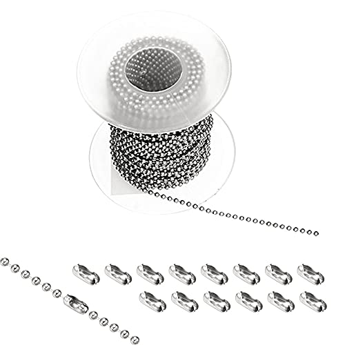 Sweieoni Cadena de Bolas 2,4 mm Cadena de Acero Inoxidable Extensión de Cadena Cadena de Cuentas de Metal Cadena de Rodillos con Cuentas con Conectores, (ZY0002)