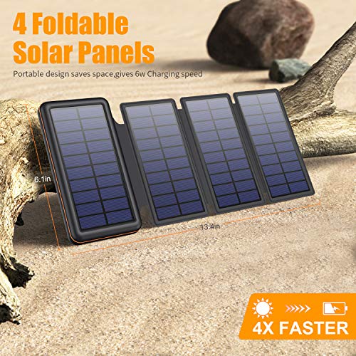 SWEYE Cargador Solar Móvil 26800mAh,【4 Paneles Solares Desmontable/Type-C Carga Rápida】 Batería Externa Móvil con 2 Puertos USB 3.1A Power Bank Solar para Smartphones, Tabletas y Dispositivos USB