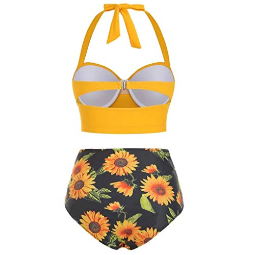 Sylar Bikini Mujer 2019 Push-up con Relleno, Traje De Baño Mujer Dos Piezas Estampado De Girasol Conjunto De Bikini Cintura Alta Bañadores De Mujer Natacion Verano Ropa De Playa Cuello Halter