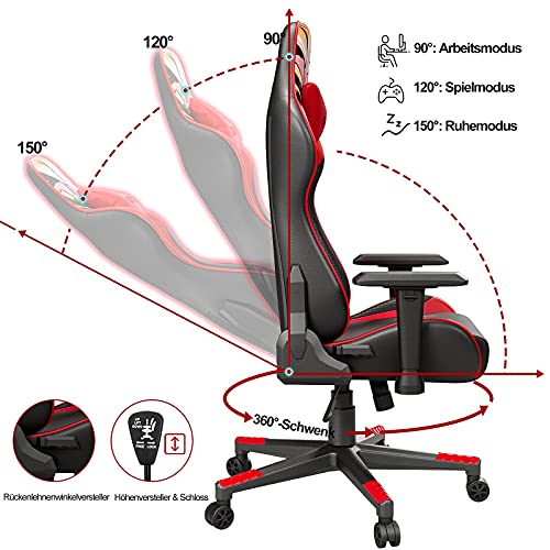 symino Silla Gaming Silla Coche de Carreras Silla de Oficina Ergonómica con Resposabrazos 3D,Silla de Cuero de Pu Con Diseño de Graffiti Para Pc