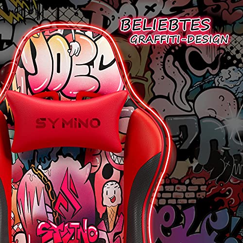 symino Silla Gaming Silla Coche de Carreras Silla de Oficina Ergonómica con Resposabrazos 3D,Silla de Cuero de Pu Con Diseño de Graffiti Para Pc