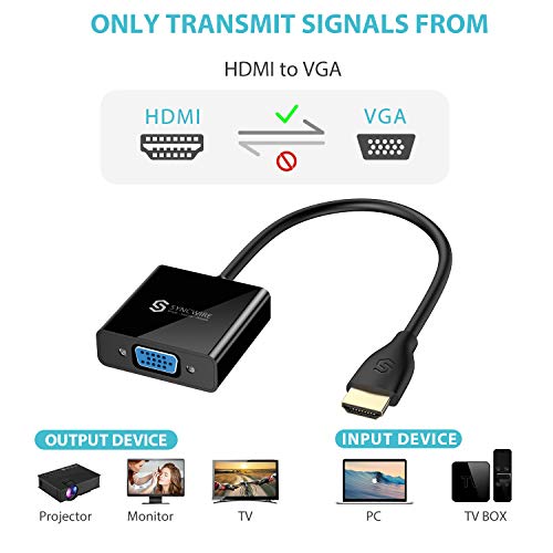 Syncwire Adaptador HDMI a VGA, (macho a hembra) 1080P con cable de carga de audio y micro USB para PC, ordenador portátil, proyectores HDTV y Chromebook, Raspberry Pi, Intel Nuc, Roku, PS3,Xbox One,