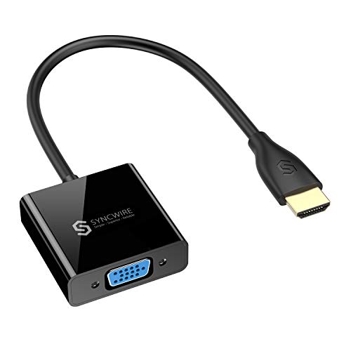 Syncwire Adaptador HDMI a VGA, (macho a hembra) 1080P con cable de carga de audio y micro USB para PC, ordenador portátil, proyectores HDTV y Chromebook, Raspberry Pi, Intel Nuc, Roku, PS3,Xbox One,