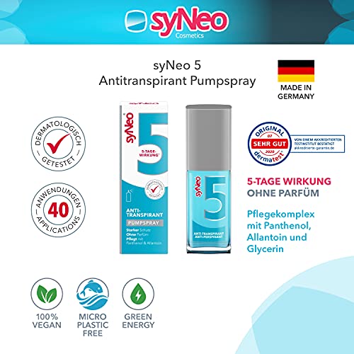 syNeo 5 Antitranspirante Spray, Desodorante contra sudor fuerte para mujeres y hombres, 1 unidad (1 x 30 ml)