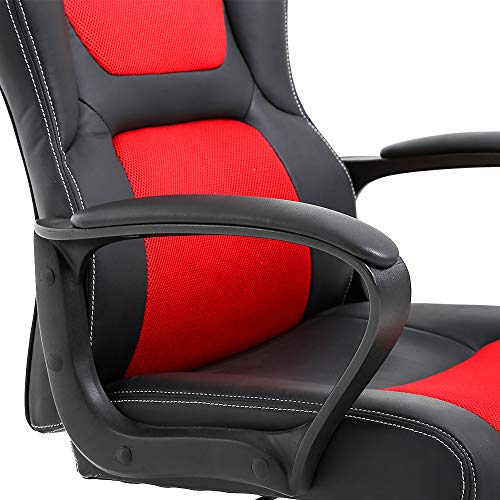 T-LoVendo Silla Gaming Oficina Racing Escritorio Videojuegos Sillon Gamer Despacho, Roja, Rojo/Negro, Universal