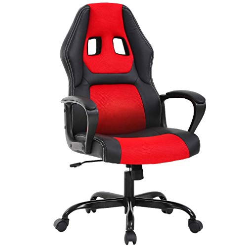 T-LoVendo Silla Gaming Oficina Racing Escritorio Videojuegos Sillon Gamer Despacho, Roja, Rojo/Negro, Universal