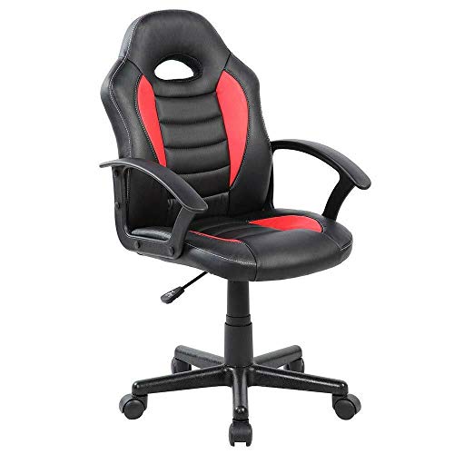 T-LoVendo Silla Gaming Racing para Niños Escritorio Estudios Videojuegos Sillón Gamer, Negro/Rojo