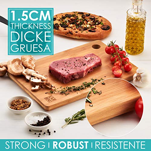 Tablas De Cortar Cocina en Madera Premium Extra-Gruesas - Juego de 3 Piezas en Madera de Bambú Para Picar - 33x22cm / 28x22cm / 22x15cm - Ideal Para Carnes, Verduras, Queso y Pan