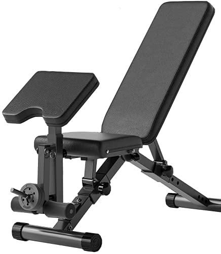 Taburete con Mancuernas Multifuncional, Banco de Musculación Multifunción Plegable y Ajustable Negro (Modelo L).