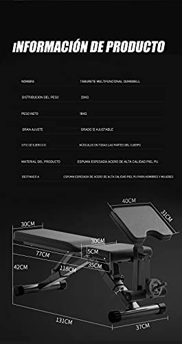 Taburete con Mancuernas Multifuncional, Banco de Musculación Multifunción Plegable y Ajustable Negro (Modelo L).