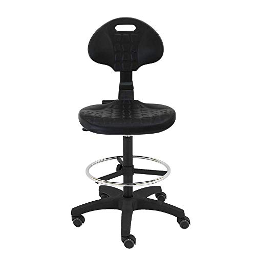 Taburete Giratorio de Trabajo Work de Poliuretano inyectado Negro - higienica, Ideal para Laboratorios, talleres, peluquería, Bar, supermercados con Ruedas de Goma