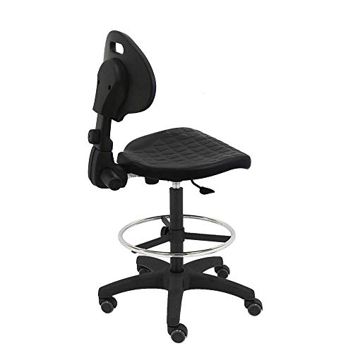 Taburete Giratorio de Trabajo Work de Poliuretano inyectado Negro - higienica, Ideal para Laboratorios, talleres, peluquería, Bar, supermercados con Ruedas de Goma