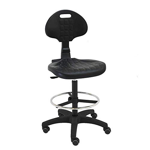 Taburete Giratorio de Trabajo Work de Poliuretano inyectado Negro - higienica, Ideal para Laboratorios, talleres, peluquería, Bar, supermercados con Ruedas de Goma