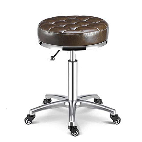 Taburete Oficina con Rueditas，Taburete Tipo Pony con Marrón PU Cuero Sintético Asiento，Altura Regulable 48-60 cm，160kg de Capacidad de Carga，Taburete Acolchado para Office Clinic Professional Tattoo