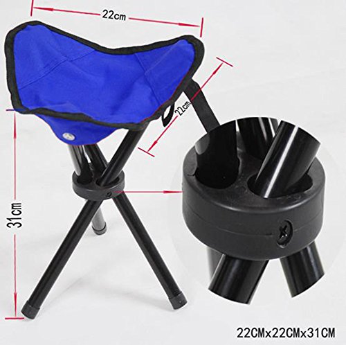 Taburete plegable de Cosanter con 3 patas, cómoda silla para pesca, camping, caza o eventos al aire libre, azul, 22 x 22 x 31 cm