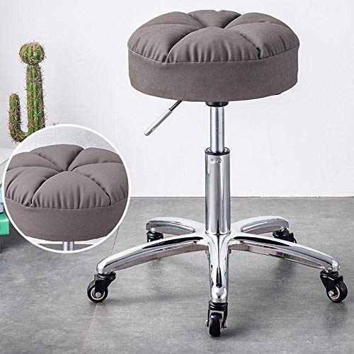 Taburete Tipo Pony con Rueditas，Taburete Acolchado con Gris Algodón Asiento，Altura Regulable 42-55 cm，160kg de Capacidad de Carga，Sillon Pedicura Profesional para Salón De Belleza Cocina Spa, Taburet