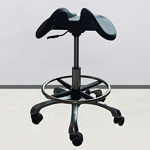 Taburetes Fisioterapia con Rueditas，Taburete Oficina con Negro PU Cuero Sintético Asiento，Altura Regulable 47-63 cm，160kg de Capacidad de Carga，Taburete Tipo Pony para Peluquería Manicura Beauty Spa