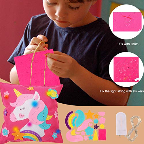 Tacobear Unicornio Juguete Cojines de Unicornio con Luces Kits de Costura para Niños Juguetes de Fieltro Manualidades Creativo Juguete Cumpleaños Navidad Unicornio Regalo para Niña 8 9 10 11 12 Años