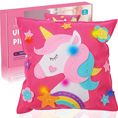 Tacobear Unicornio Juguete Cojines de Unicornio con Luces Kits de Costura para Niños Juguetes de Fieltro Manualidades Creativo Juguete Cumpleaños Navidad Unicornio Regalo para Niña 8 9 10 11 12 Años