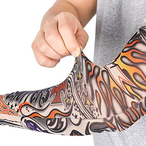 TAGVO Falsas Mangas de Tatuaje, 6pcs Moda Nylon Mangas del Brazo Calentadores de Brazo Deportivo Transpirable Suave y de Secado rápido Bloque Solar Sleevelet Brazo elástico Cubre