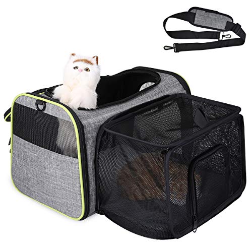 TAMOWA Transportín Perro Gato, Bolsa de Transporte para Mascotas Plegable Transpirable con Colchón Suave, Transportín Perro Pequeño Mascotas Cómodo Bolso para Transporte en Tren, 43 x 28 x 28 cm, Gris