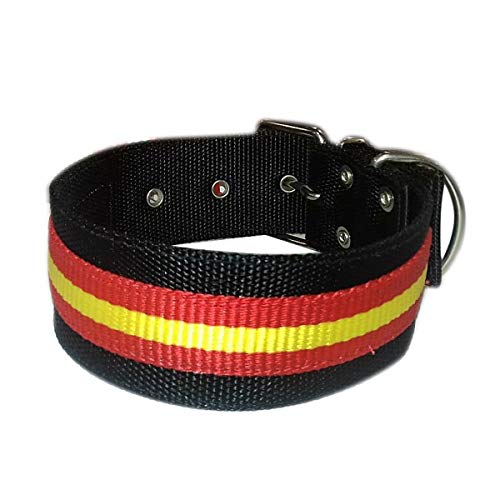 Tango and Tequila Collar para Perros Nylon Negro con Bandera España 5cm Ancho - Longitud - 55cm