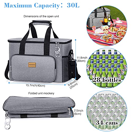 TAOCOCO 30L Nevera Portatil Bolsa Térmica Porta Alimentos Bolsa Isotermica para Picnics, Fiestas, Camping (30L Gris)