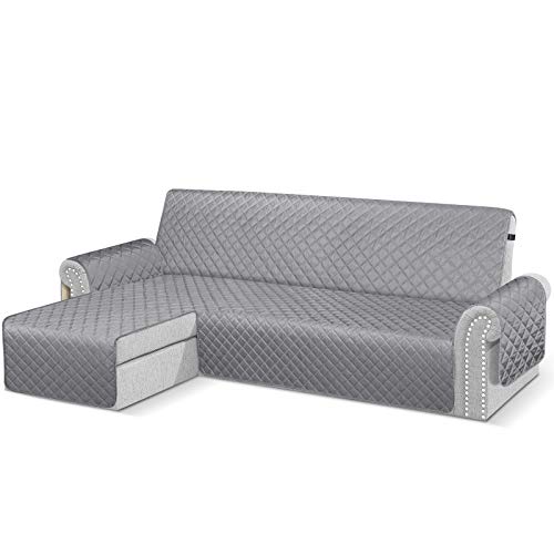 TAOCOCO Funda de Sofá Impermeable Funda de Cojín de Protección para Mascotas Funda de Sofá Antisuciedad(Gris Claro/ Chaise Izquierdo 240cm)