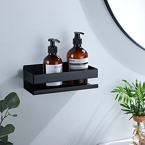 Taozun Estante de ducha sin agujeros, montaje en pared, negro mate, autoadhesivo, acero inoxidable, adecuado para baño y cocina.