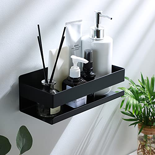 Taozun Estante de ducha sin agujeros, montaje en pared, negro mate, autoadhesivo, acero inoxidable, adecuado para baño y cocina.