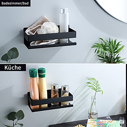 Taozun Estante de ducha sin agujeros, montaje en pared, negro mate, autoadhesivo, acero inoxidable, adecuado para baño y cocina.