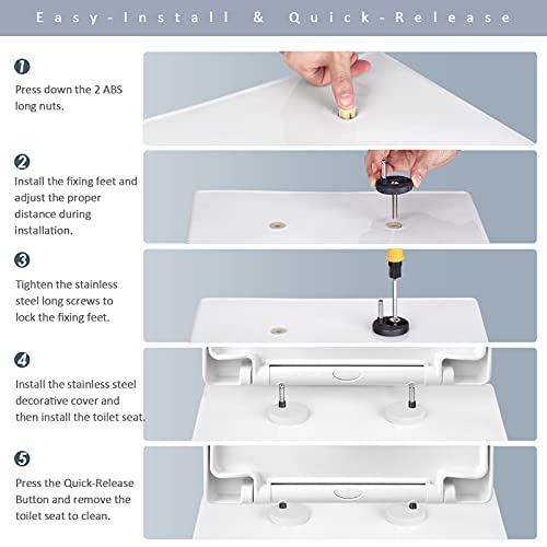 Tapa de WC, Asiento de inodoro con cierre suave con liberación rápida, fácil fijación de los inodoros, asiento de inodoro en forma de U en polipropileno blanco / TL-04