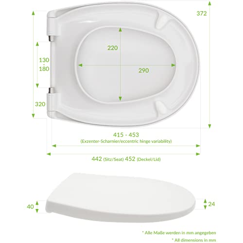 Tapa WC Universal LUVETT C100 ovalado con 3 tipos diferentes de bisagras de acero, caída amortiguada SoftClose y sistema de fácil extracción. Asiento de inodoro antibac, C:Manhattan Gris