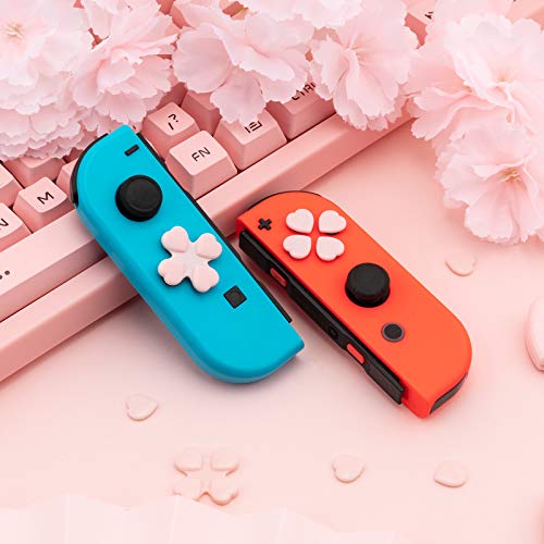 Tapas de botón de corazón GeekShare compatibles solo con Nintendo Switch, cubierta de joystick de PC, 4 piezas - rosa y azul