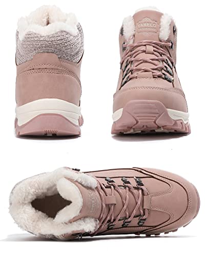 TARELO Botas Mujer Botines Zapatos Invierno Forro Aire Libre Urbano Montaña Cuero Antideslizante Caminar Senderismo Boots Tamaño 36-41(EU, Rosa, Numeric_39)