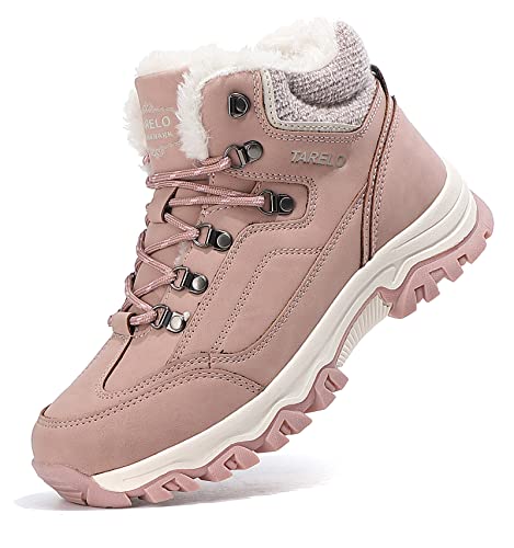 TARELO Botas Mujer Botines Zapatos Invierno Forro Aire Libre Urbano Montaña Cuero Antideslizante Caminar Senderismo Boots Tamaño 36-41(EU, Rosa, Numeric_39)