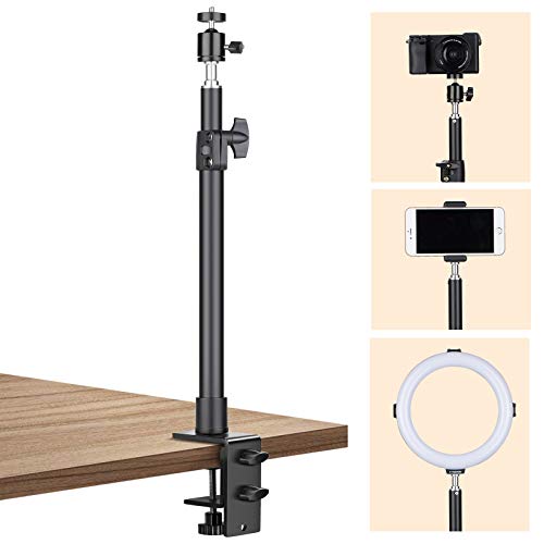 TARION Soporte de luz de Mesa Soporte para cámara con Tornillos de 1/4" para cámaras de luz de Anillo Soporte de Clip en Forma de L para Montaje en Escritorio para fotografías en Directo