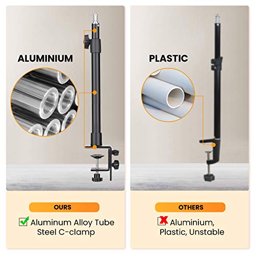 TARION Soporte de luz de Mesa Soporte para cámara con Tornillos de 1/4" para cámaras de luz de Anillo Soporte de Clip en Forma de L para Montaje en Escritorio para fotografías en Directo