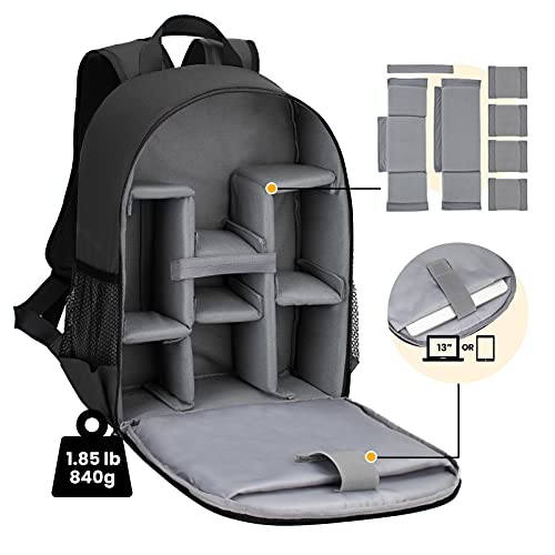 TARION TBS Mochila para cámara Mochila pequeña SLR Photo Mochila impermeable para cámara Mochila ligera y compacta para cámara con cubierta para la lluvia (negro)